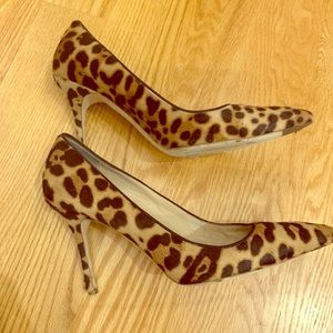 J Crew leopard print calf hair pumps